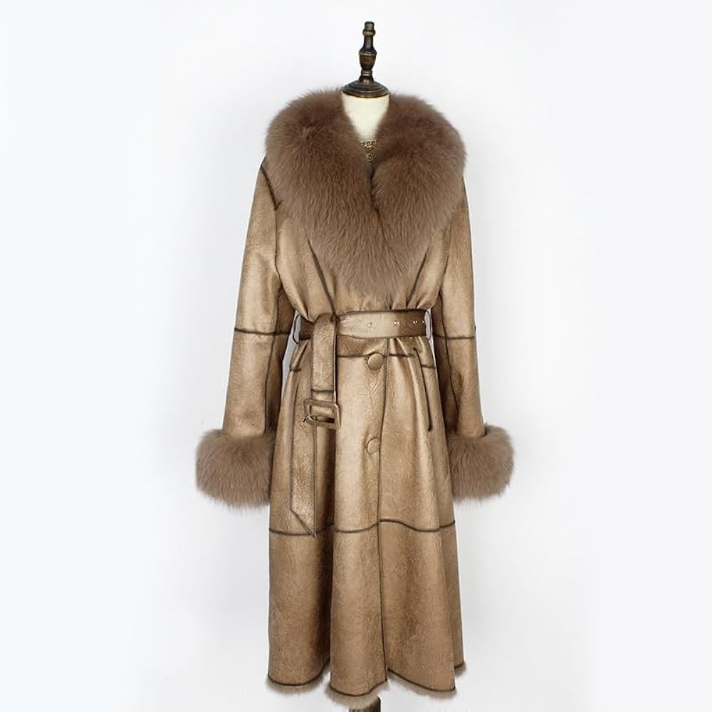 Amazon | [OFTBUY] 冬の女性のロング本革コート天然キツネの毛皮